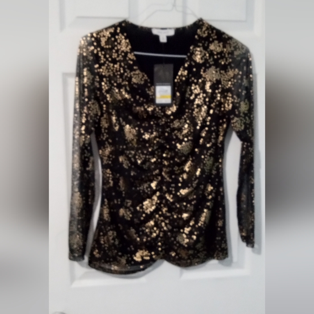 Nine West Black Top with Gold Sequins - Picture 1 of 3